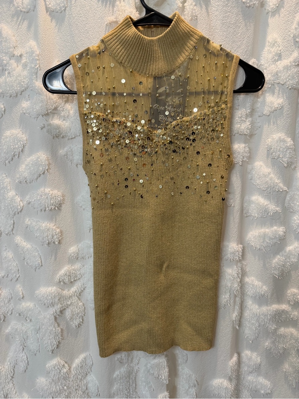 Once Again Y2K Gold sequin mesh turtleneck top